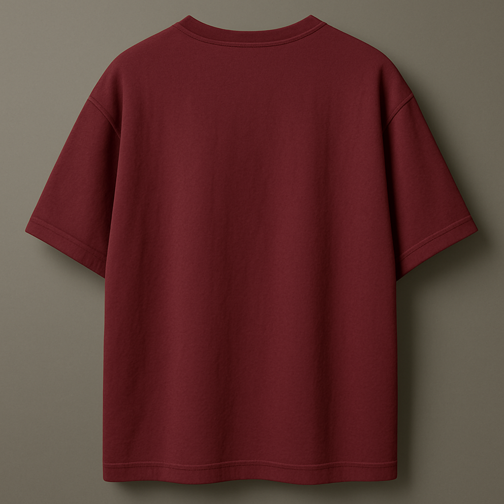 Maroon t-shirt on a brown background