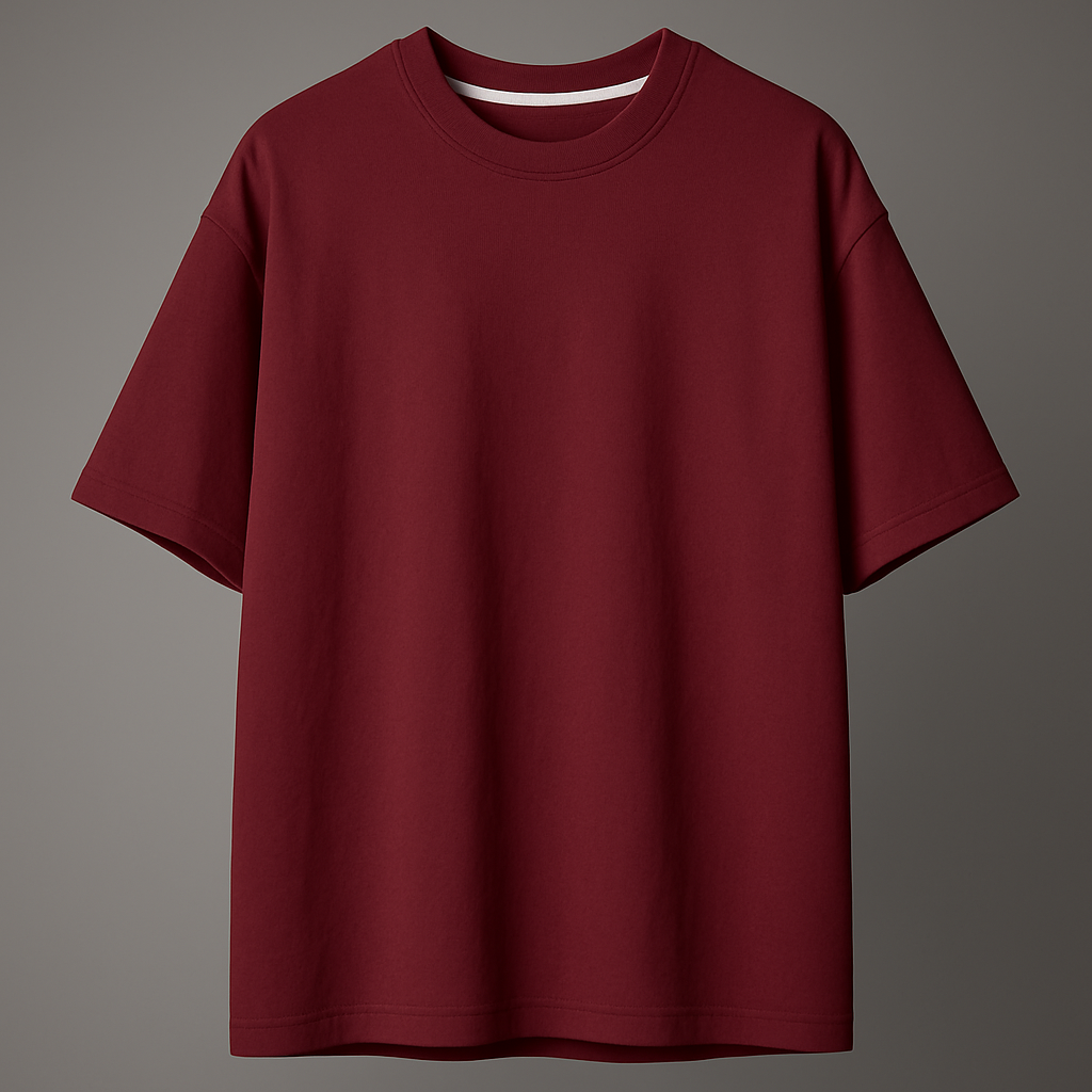 Maroon t-shirt on a gray background
