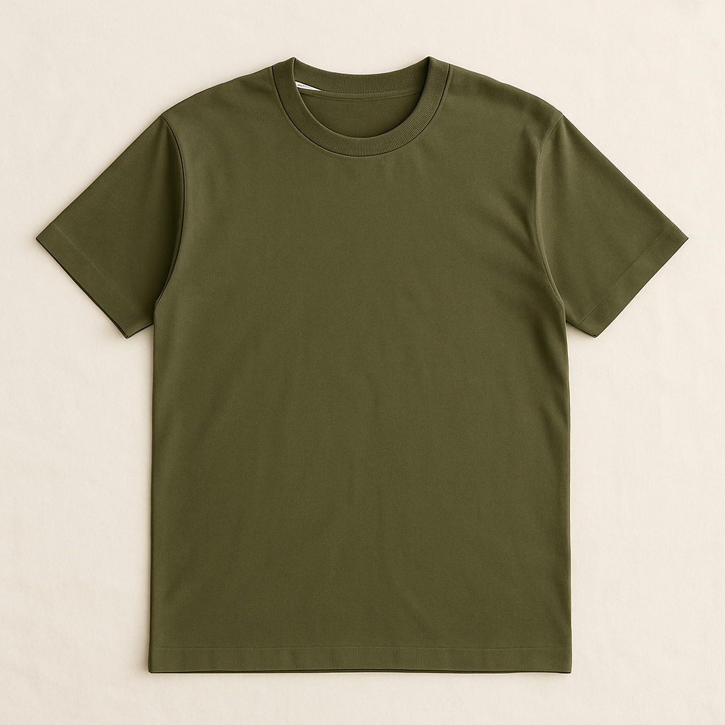 Plain green t-shirt on a beige background