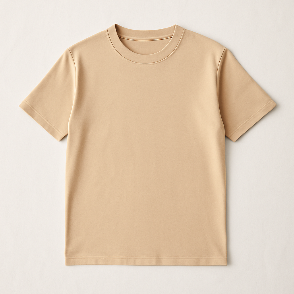 Beige t-shirt on a light gray background