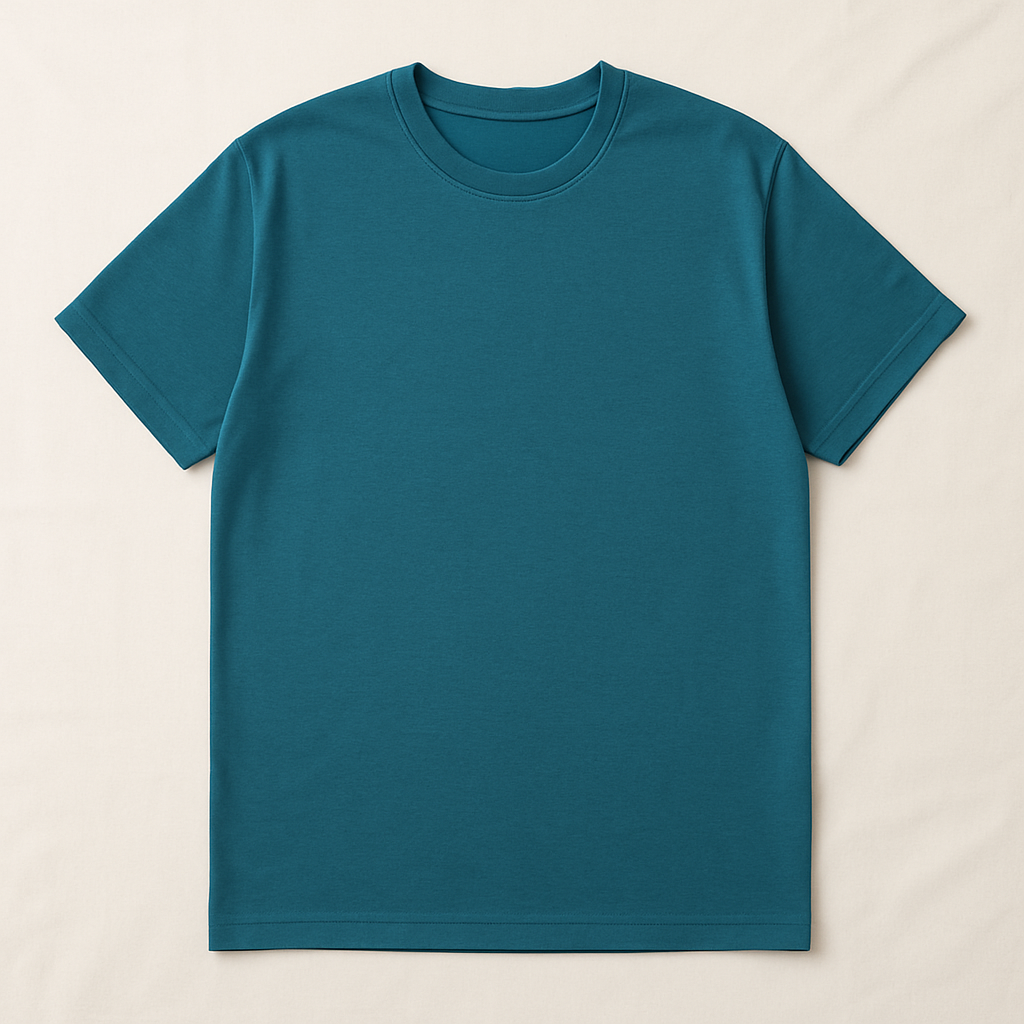 Plain teal t-shirt on a beige background