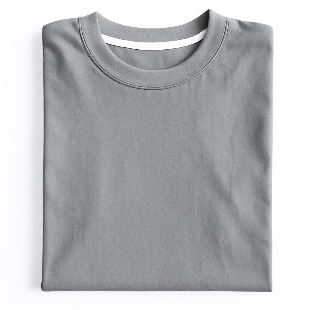 Folded gray t-shirt on a white background
