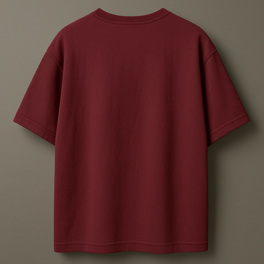 Maroon t-shirt on a brown background