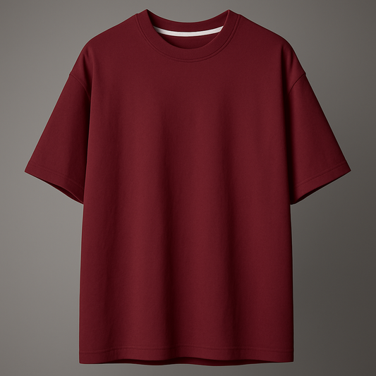 Maroon t-shirt on a gray background