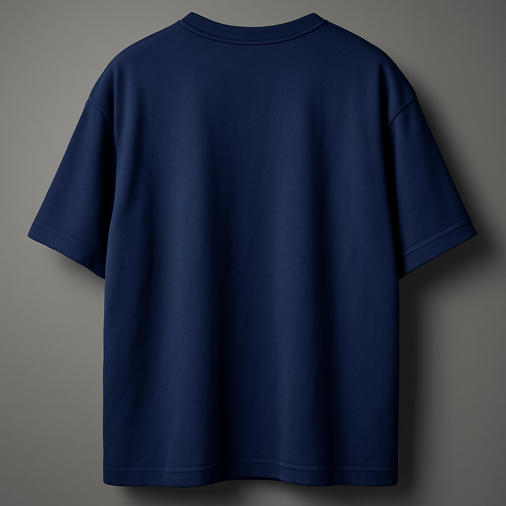 Navy blue t-shirt on a gray background