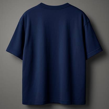 Navy blue t-shirt on a gray background