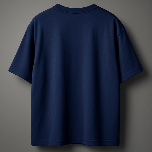 Navy blue t-shirt on a gray background