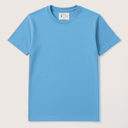 Blue t-shirt on a light gray background