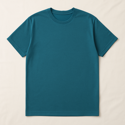 Plain teal t-shirt on a beige background